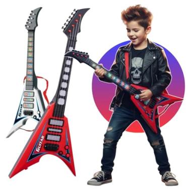 Imagem de Guitarra Infantil Rock Branco Vermelho Brinquedo Instrumento Musical Menino Menina Som e Luz