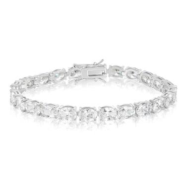 Imagem de Gemsme Pulseira feminina de 5 x 7 mm, zircônia cúbica banhada a ouro branco/amarelo 18 K, 6 inch, Latão, Zircônia cúbica