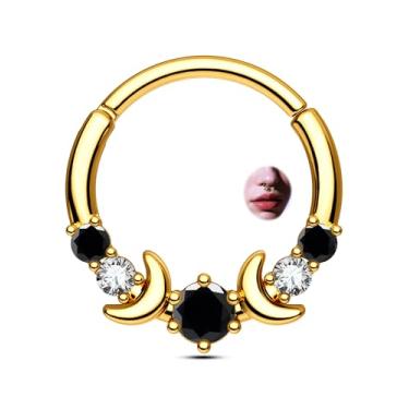 Imagem de CM Crareesi Mania Anel de septo em aço inoxidável 316L, joia de septo, 10 mm, fase da lua, piercing de septo para mulheres, AB CZ Daith, brincos, Metal, Zircônia cúbica