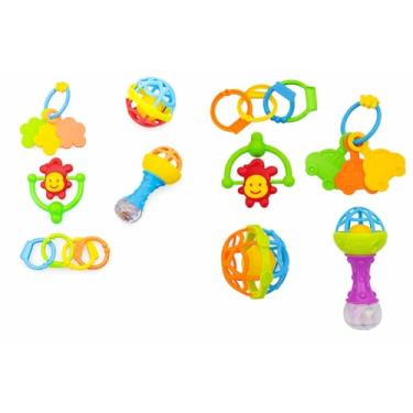 Imagem de Brinquedo Bebês - Kit Mordedor e Chocalho para Bebês Com 5 Peças – Brinquedos Educativos Coloridos, Seguros, Estimulam Coordenação Motora e Aliviam a Dentição - 0 a 12 meses