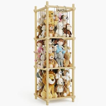 Imagem de Gaiola de armazenamento de animais de pelúcia de madeira, grande cesta de armazenamento para animais de pelúcia grandes, suporte organizador de peito grande