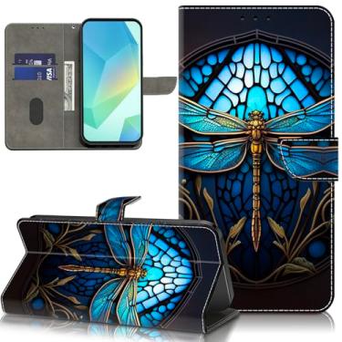 Imagem de ALILANG Capa para Samsung Galaxy A55 5G, carteira de couro PU com suporte de cartão de função de pé e alça de pulso para Galaxy A55 capa de telefone - libélula azul