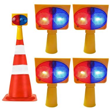 Imagem de Sinalizador Solar Viario Kit 4 Duas Cores Cone Estrada Pisca Alerta Transito Emergencia Iluminaçao Acidente