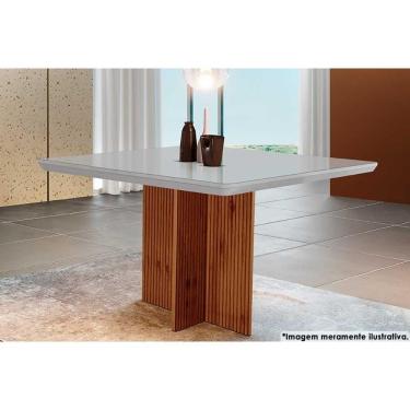 Imagem de Mesa Para Cozinha Berlim Com Tampo 90x90cm Madeirado Vidro Canto Curvo Imbuia Ripado 3d Off White Rufato