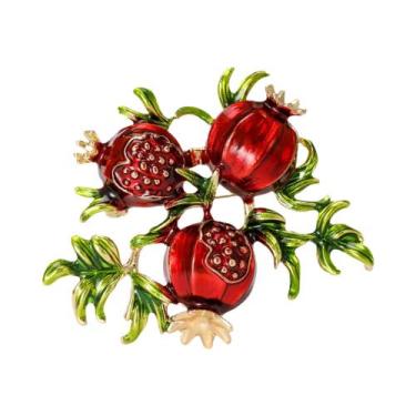 Imagem de Broche De Esmalte Com Ramo De Romã E Strass Unissex Feminino, Alfinete