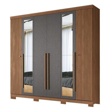 Imagem de Guarda Roupa Casal Buriti Ripado 6 Portas de Bater 4 Gavetas MDP Jatobá-Grafite Santos...