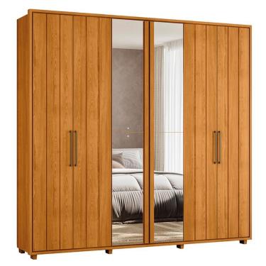 Imagem de Guarda Roupa Casal Miró Ripado 6 Portas de Bater 4 Gavetas MDF com Espelho Cinamomo Madetec Móveis