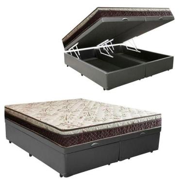 Imagem de Cama Box Baú Bipartido Casal Blindado Sintético + Colchão Casal Espuma