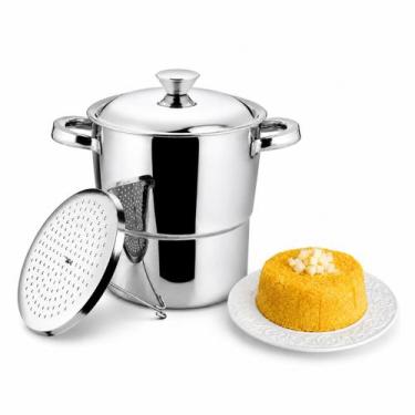 Imagem de Cuscuzeira em Inox 16cm Fogão Gás Indução Cuscuzeiro Nordestino 2.5L -