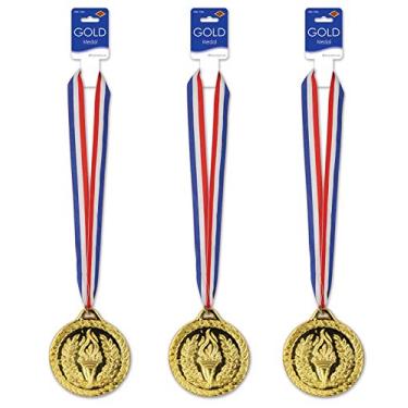 Imagem de Beistle Medalhas com fita 3 peças, 76 cm, ouro/vermelho/branco/azul