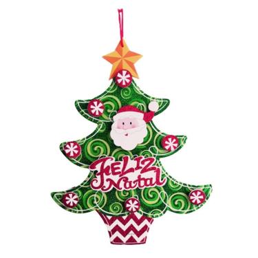 Imagem de Enfeite Pendurar Feliz Natal Papai Noel Árvore de Natal 43cm