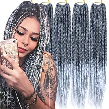 Imagem de Mayloss 6 Pacotes/lote (14/18/24/30) polegada 1 cm 20 Fios/pacote 3X Caixa Fina Trança Crochet Extensionin de Cabelo Diâmetro 3X Trança Sintética Extensões de Cabelo Crochet Tranças Cor de Cabelo (24 polegad, T1B/cinzento)