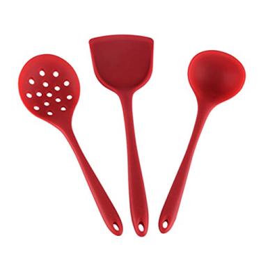 Imagem de Conjunto de Utensílios de Cozinha 3 Pack de Silicone para Fogões Antiaderentes Kit de Utensílios de Cozinha Resistentes Ao Calor (Vermelho)