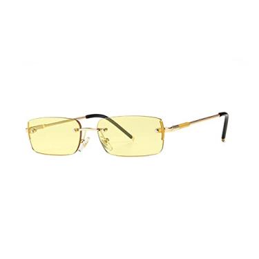 Imagem de Óculos de sol sem aro populares moda doces cores matizadas pequenas sombras retangulares uv400, amarelo, china