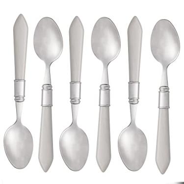 Imagem de CJ 6 COLHERES P/SOBREMESA DE AÇO INOX C/CABO DE PLÁSTICO MOTHER PEARL CINZA 19,5cm