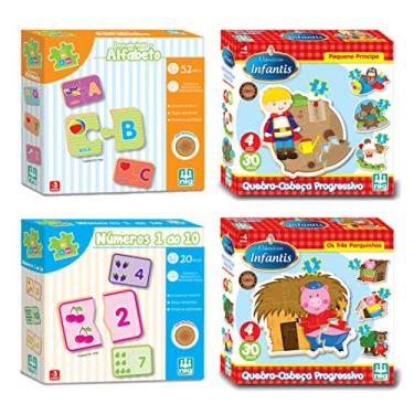 Imagem de Kit 4 Jogos Educativo Alfabeto Números Príncipe 3 Porquinhos