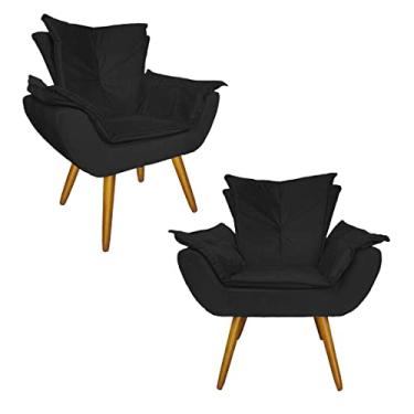 Imagem de Conjunto 2 Poltronas Decorativas Estofadas Sala Comercial Apolo Suede Preto - LM DECOR