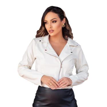 Imagem de Jaqueta Couro Ecológico Feminina Branca Blusa de Frio Estilosa Donna Martins