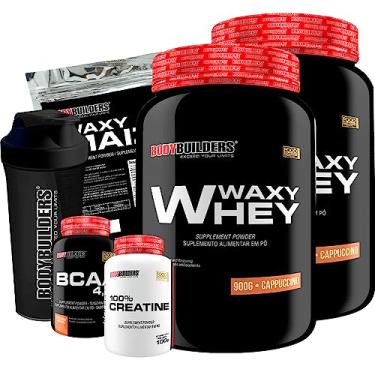 Imagem de Kit 2x Whey Protein Waxy Whey 900g + BCAA 4,5 100g + Power Creatina 100g + Waxy Maize 800g + Coq - Bodybuilders (Cappuccino)