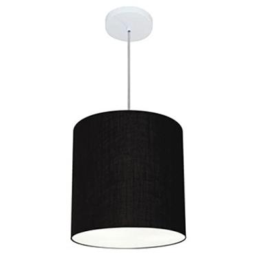 Imagem de Lustre Pendente Cilíndrico Cúpula Tecido 30x31 cm, Vivare Iluminação, Pendente4036 PR, Preto, Pequeno