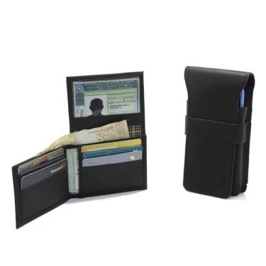 Imagem de Kit Bainha Capa Protetora Celular Passador Para Cinto e Carteira Em L Couro Cartao Docu...