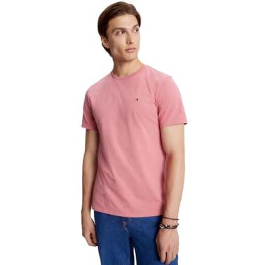 Imagem de Tommy Hilfiger Camiseta masculina gola redonda, modelagem clássica, manga curta, cor lisa, Flor rosa., XXG