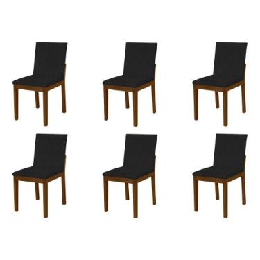 Imagem de Kit 6 Cadeiras De Jantar Luxo Pérola Estofadas Em Couro Pu Preto Base
