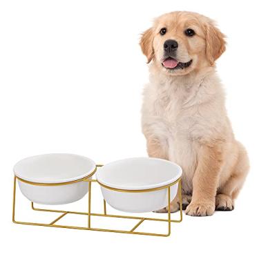 Imagem de Tigelas grandes pequenas elevadas para cães - tigela elevada para cães - conjunto de tigelas de cerâmica para comida e água - Tigelas de alimentação confortáveis para animais de estimação com suporte