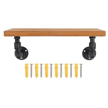 Imagem de Prateleiras de Parede Longas, Placa de Madeira Fixada na Parede, Tubo de Ferro Forjado, Bordas Resistentes de Armazenamento de Parede para Casa, Cozinha, Banheiro (camada única)