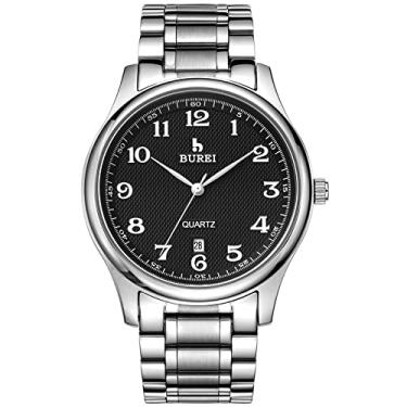 Imagem de BUREI Relógios de luxo com data, relógio de pulso pequeno, de aço inoxidável, para mulheres, numerais romanos, relógios de pulso femininos de fácil leitura, à prova d'água, Prata preta, Relógio de