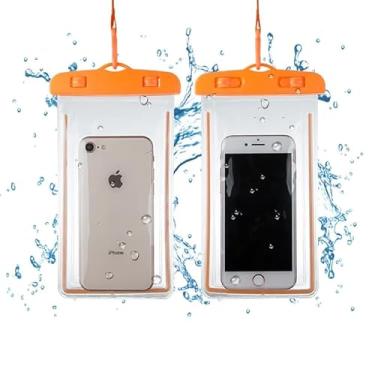 Imagem de GEAR 4 EVER Capa universal à prova d'água para iPhone 12/13/14/15 Pro Plus Pro Max, Samsung, Galaxy, LG, Google Pixel e muitos outros telefones com tela de até 7 polegadas (laranja)