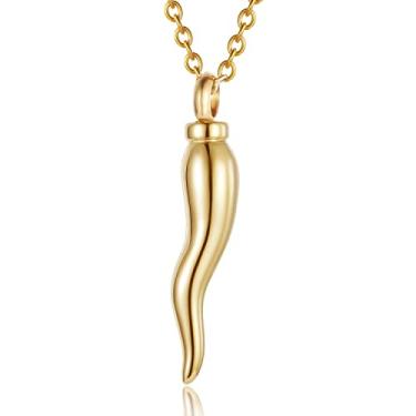 Imagem de YOIEU Colar com pingente de urna de chifre italiano da sorte para proteção de cinzas, joia de lembrança de amuleto, joia de cremação de pimenta, pingente de urna memorial de cinzas para mulheres e