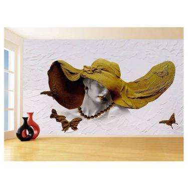 Imagem de Papel De Parede 3D Arte Mulher Chapéu Pintura 3,5M Tra76