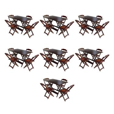 Imagem de Kit 7 Jogos de Mesa Dobravel com 4 Cadeiras de Madeira 120x70 para Restaurante e Bar - Imbuia