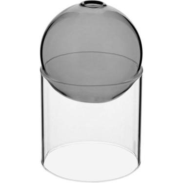 Imagem de Vaso Decorativo Enfeite Casa Esfera Com Suporte Vidro 13x13x13cm Cinza