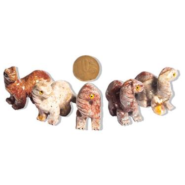 Imagem de 03 Dinossauro Esculpido Artesanato em Dolomita Pedra Natural