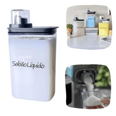 Imagem de Porta Sabão Em Pó Líquido Amaciante 2,3L Lavanderia Pote Hermético Copo Medidor Chumbo (Sabão Líquido)