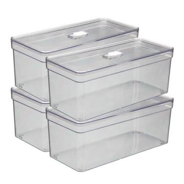 Imagem de Kit 4 Organizadores Com Tampa e Cesta Retangular Transparente - PLASTU