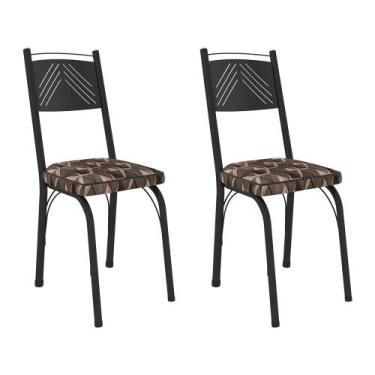 Imagem de Kit 2 Cadeiras de Cozinha Virginia Estampado Mosaico Palha Pés de Ferr