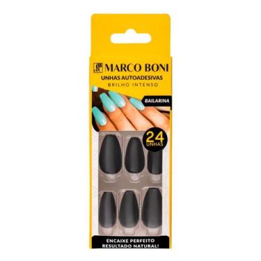 Imagem de Kit Unhas Postiças Adesivas 24UN Modelo Bailarina Marco Boni, Preto