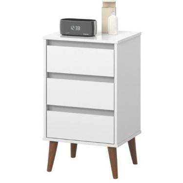 Imagem de Mesa de Cabeceira Wood retrô 3 gavetas new Branco brilho - EJ