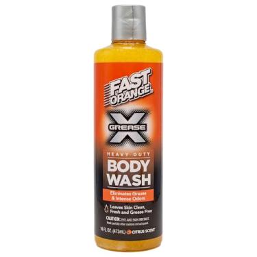Imagem de Fast Orange Gel de banho 25716 Grease X, gel de banho resistente esfoliante e hidratante para homens e mulheres, sabão corporal mecânico e industrial remove sujeira, óleo, odores automotivos e muito