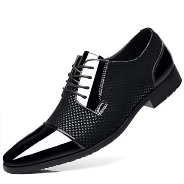 Imagem de ZUAUOOT Sapato social masculino de smoking patenteado clássico cadarço formal sapatos de negócios Oxfords, Preto, 46