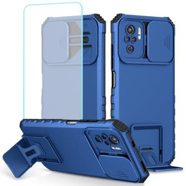 Imagem de Tothedu Capa para Redmi Note 10/Redmi Note 10S/Poco M5S com protetor de tela de vidro temperado e capa de câmera deslizante, capa protetora fina com suporte resistente para Xiaomi Redmi Note 10S azul