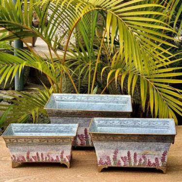 Imagem de Cachepot Kit 3 Vasos Retangular Metal Galvanizado Floreira - Vacheron,