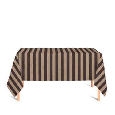Imagem de Toalha de Mesa Retangular em Tecido Jacquard Marrom e Bege Listrado Tr