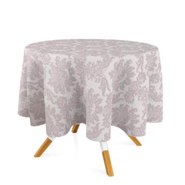 Imagem de Toalha de Mesa Redonda em Tecido Jacquard Prata Medalhão Tradicional -