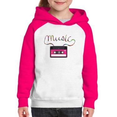 Imagem de Moletom Infantil Music Cassete Retrô - Foca na Moda, Branco, Rosa, 14