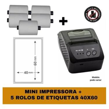 Imagem de Mini Impressora Bluetooth + 5 Rolos Etiqueta Adesiva 40x60 - TITANNET