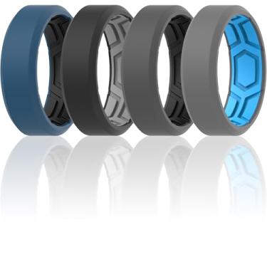 Imagem de ThunderFit Alianças de casamento masculinas respiráveis de silicone com ranhuras de ar 8 mm de largura e 2,4 mm de espessura - 1/2/3/4/6/7 pacote variado, 9.5 - 10 (19.80mm), Silicone, Sem pedra